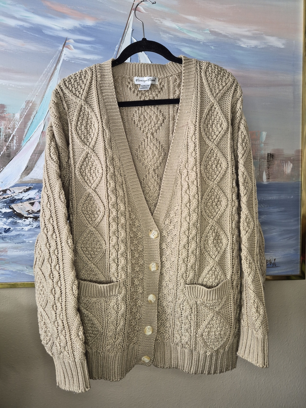 Vintage Carriage Court Cream Cable Knit Button-Front Cardigan